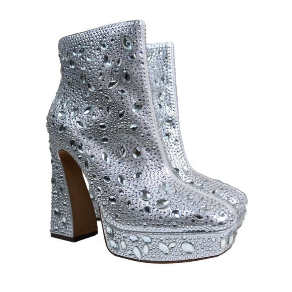 Jessica Simpson Womens 9.5 Dollyi Crystal Embellished Bootie Silver NEW - Picture 2 of 10